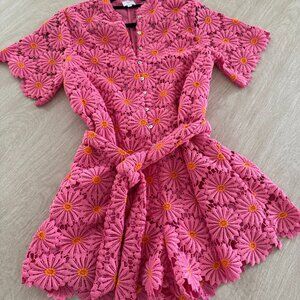 J. Marie Lele Romper In Pink & Orange Crochet
